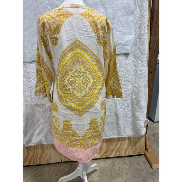 J.Crew Linen Cotton Boho Tunic Dress Yellow Pink Medallion Print Size 10 - Picture 3 of 8